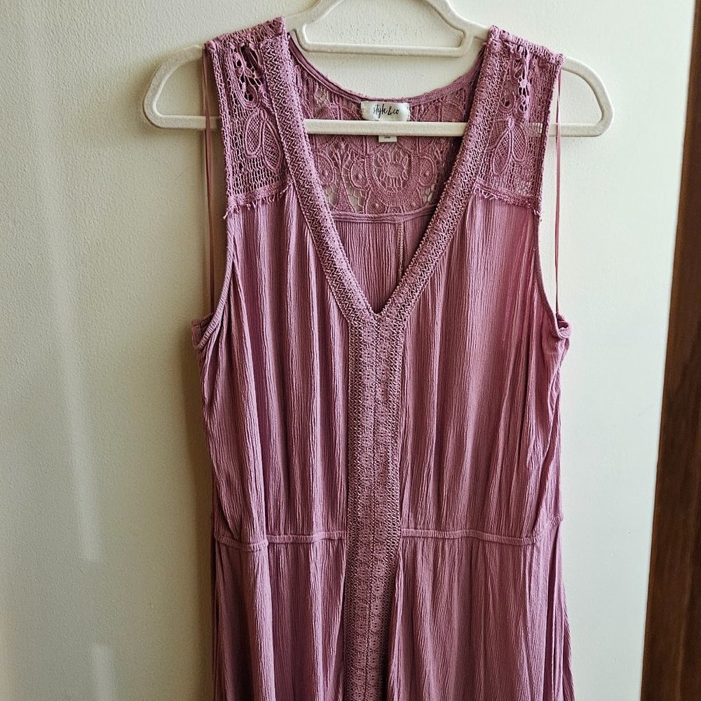 XL Cool Rose Pink Midi Handkerchief Summer/Spring Dress with Lace Detail